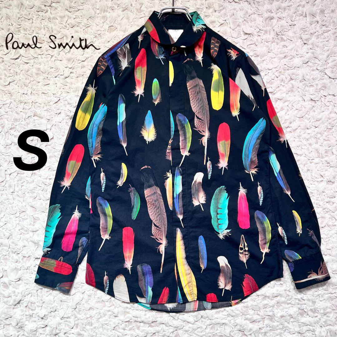 

[Б/У] Редкая рубашка Paul Smith с принтом перьев, золотыми пуговицами, черная, размер S, распродано