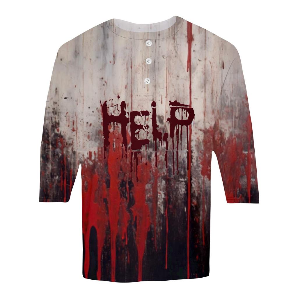 Men's Halloween Print Raglan Dralan Three-quarter Sleeve Casual Top