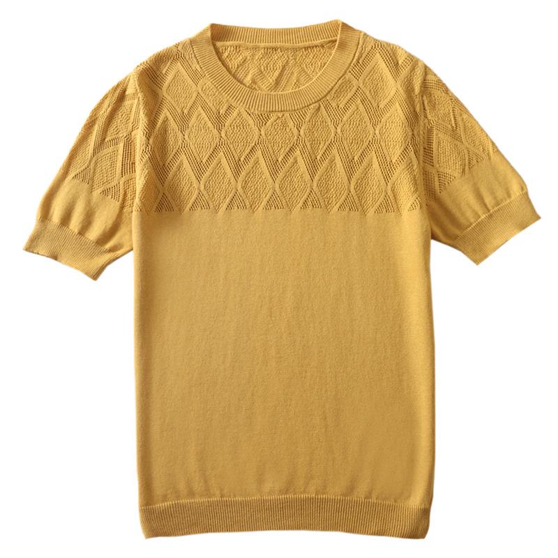 Summer's New Round Neck Simple and Hollow Short-sleeved Loose Casual Knitted Half Sleeve