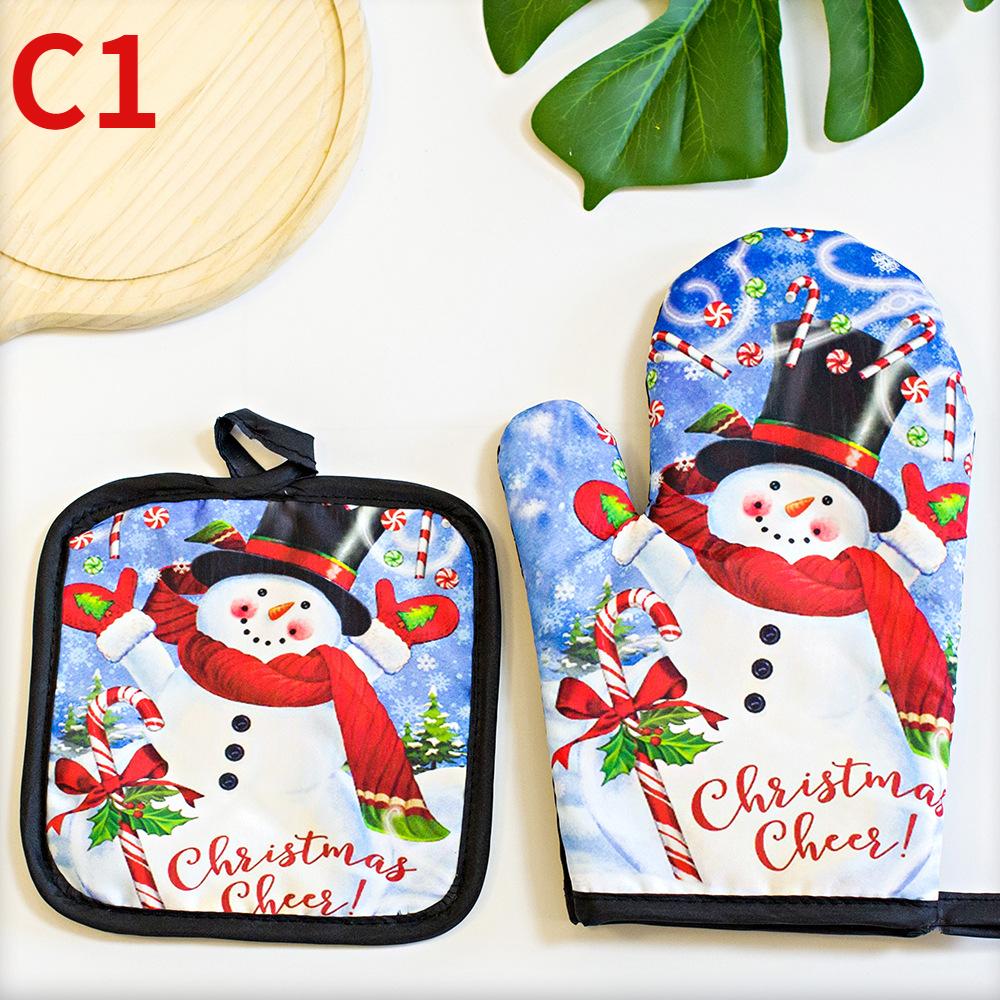 2-teiliges/Set Weihnachtsbedruckte Ofenhandschuhe, Hitzebeständig und Hitzebeständiges Mikrowellen-Ofenhandschuh-Set