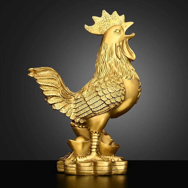Copper Rooster Ornament Fortune Animal Chicken Money Yuanbao Home Entryway Desktop Decor Sculptures