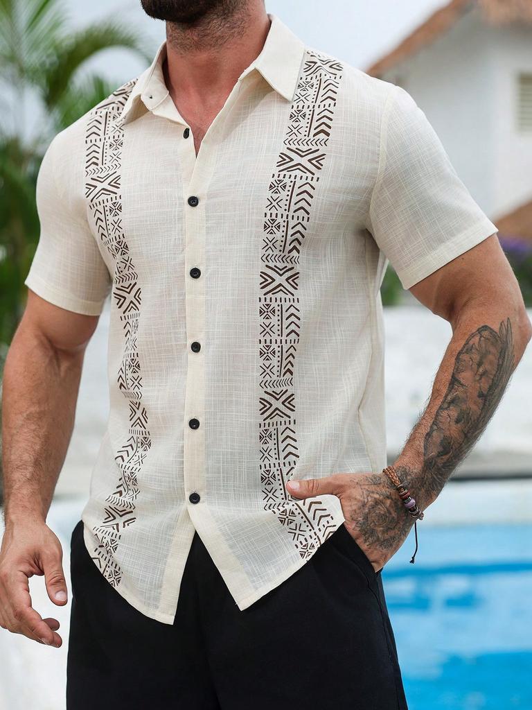 Vintage Western Cowboy Print Kurzarmhemd für Herren