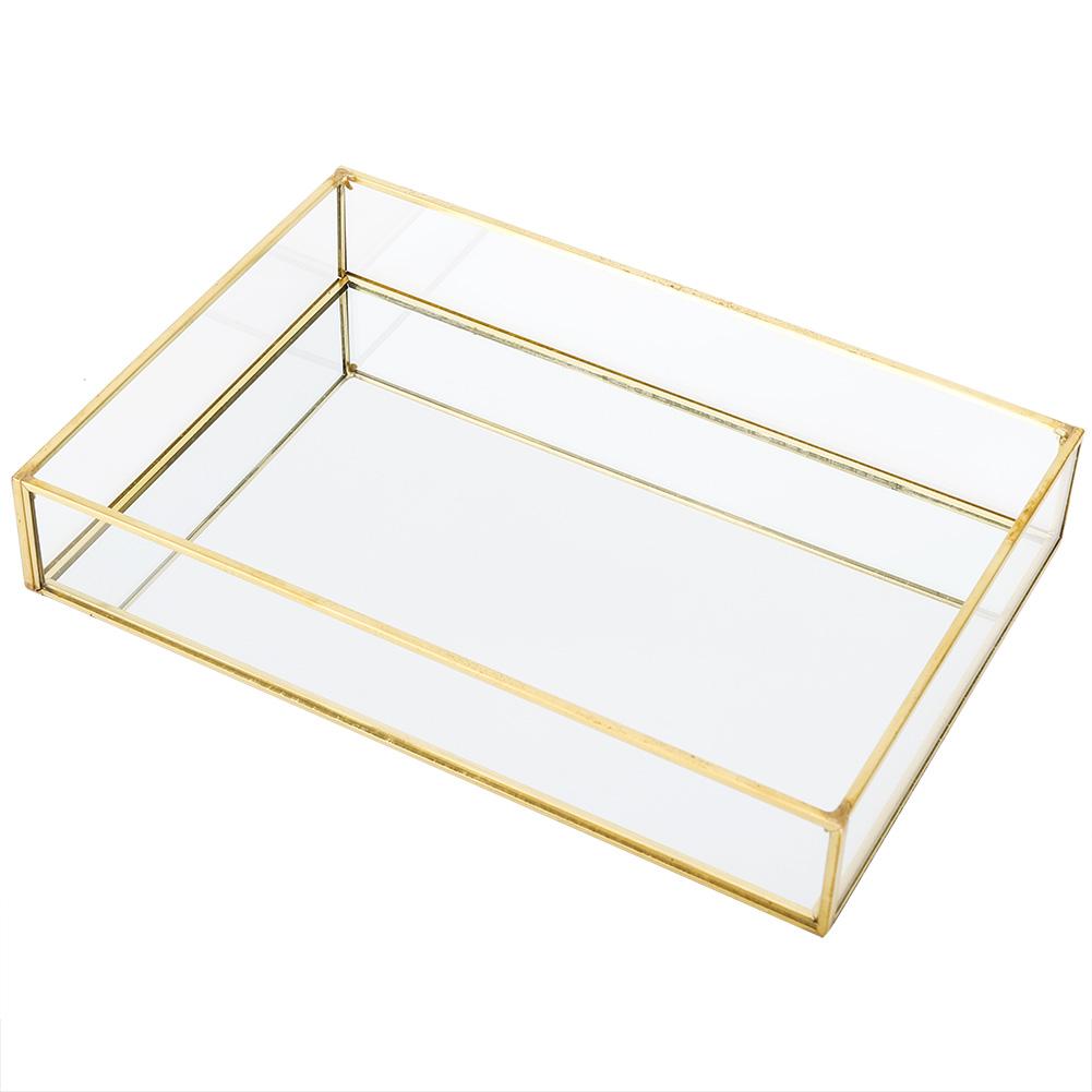 Vintage Metal Glass Storage Box Gold Tray Jewelry Cosmetics Display Boxes