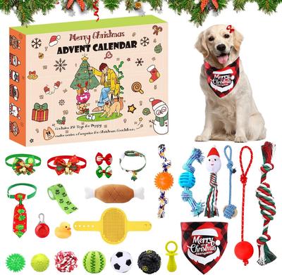 Hunde Adventskalender 2025, Weihnachts Hundespielzeug Kauseile Quietschbälle Beißringe Halsbänder Bandana, 24er Set Weihnachts Countdown Kalender Geschenk für Hund