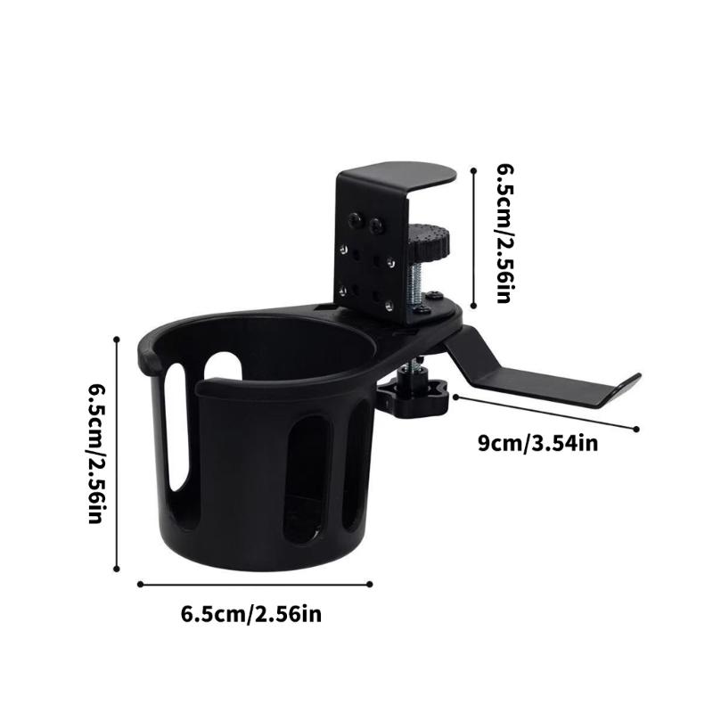 Desk Cup Holder With Side Hook, Clamp Mount for Keeping Drinks Beside Home Desk, Office Desk or Study Desk During Daily Desk Tasks