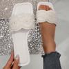 Sommer Ein-Wort-Slipper Damen Sandalen Strass Flacher Boden Mode Quadratische Spitze Außenbekleidung Perle