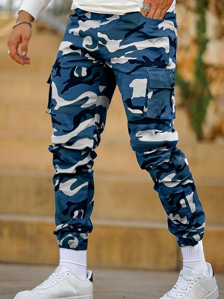 Men's Camo Multi-Pocket Cuffed Overalls - Fashion Sports Casual Pants for Spring & Autumn (H343)