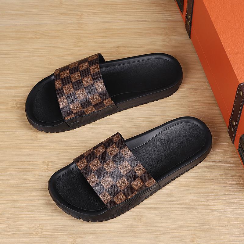 Men s 2024 Genuine Leather Non-Slip Outdoor Beach Slippers - Trendy Single Strap Design 46