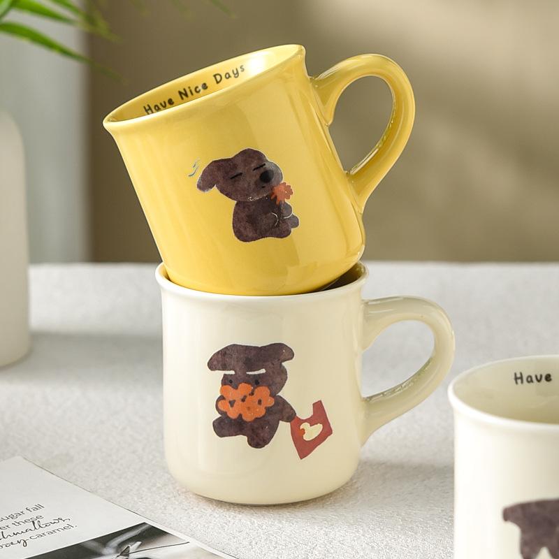 Milk Fufu Puppy Uncovered Cup Retro Coffee Cup Boys Mug Small Capacity Elementary School Students Ceramic