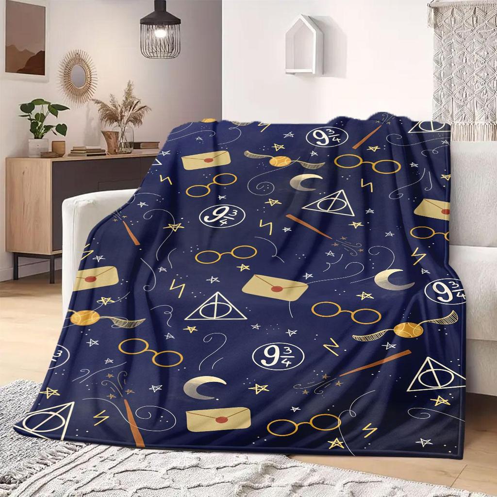 HarryPotter Print Cartoon Flannel Blanket for Travel Picnics Bedrooms Sofas Beds Chairs Home Decor Unique Design Various Sizes