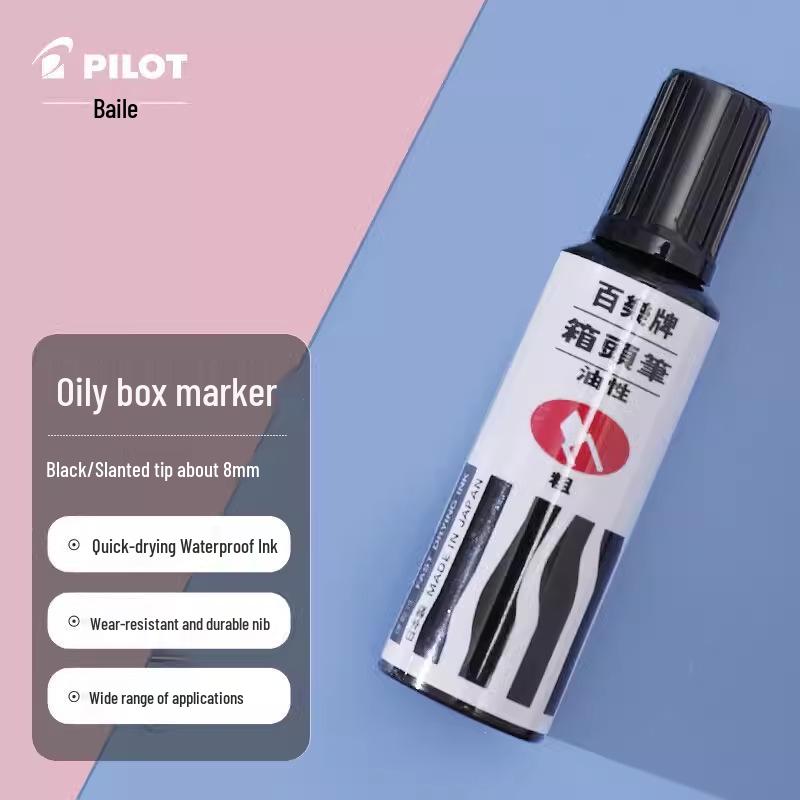 Black, large-tip, quick-drying marker pen for cardboard and foam boxes; waterproof and oil-proof, industrial oil-based paint.