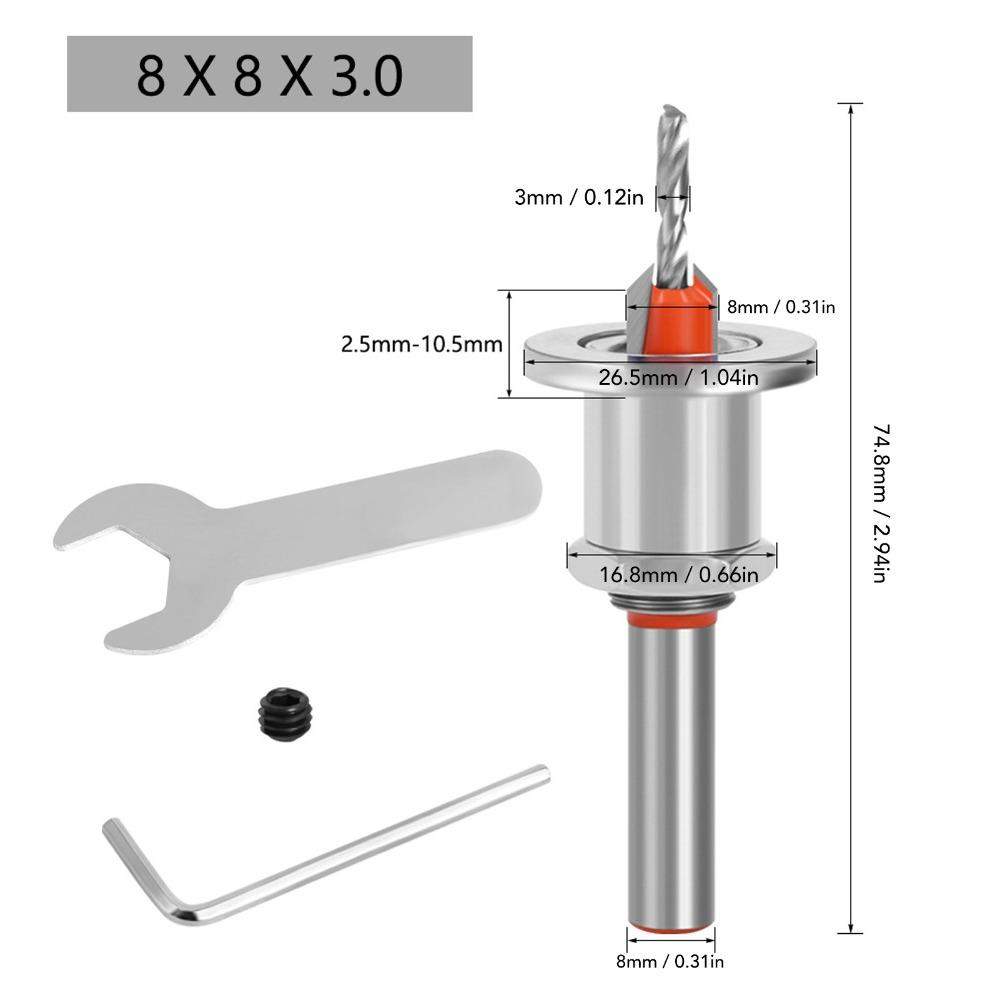 5pcs 8mm Round Shank Adjustable Countersink Bit 2.8-4mm Cone Size Counterbore  Bit  For Metalworking
