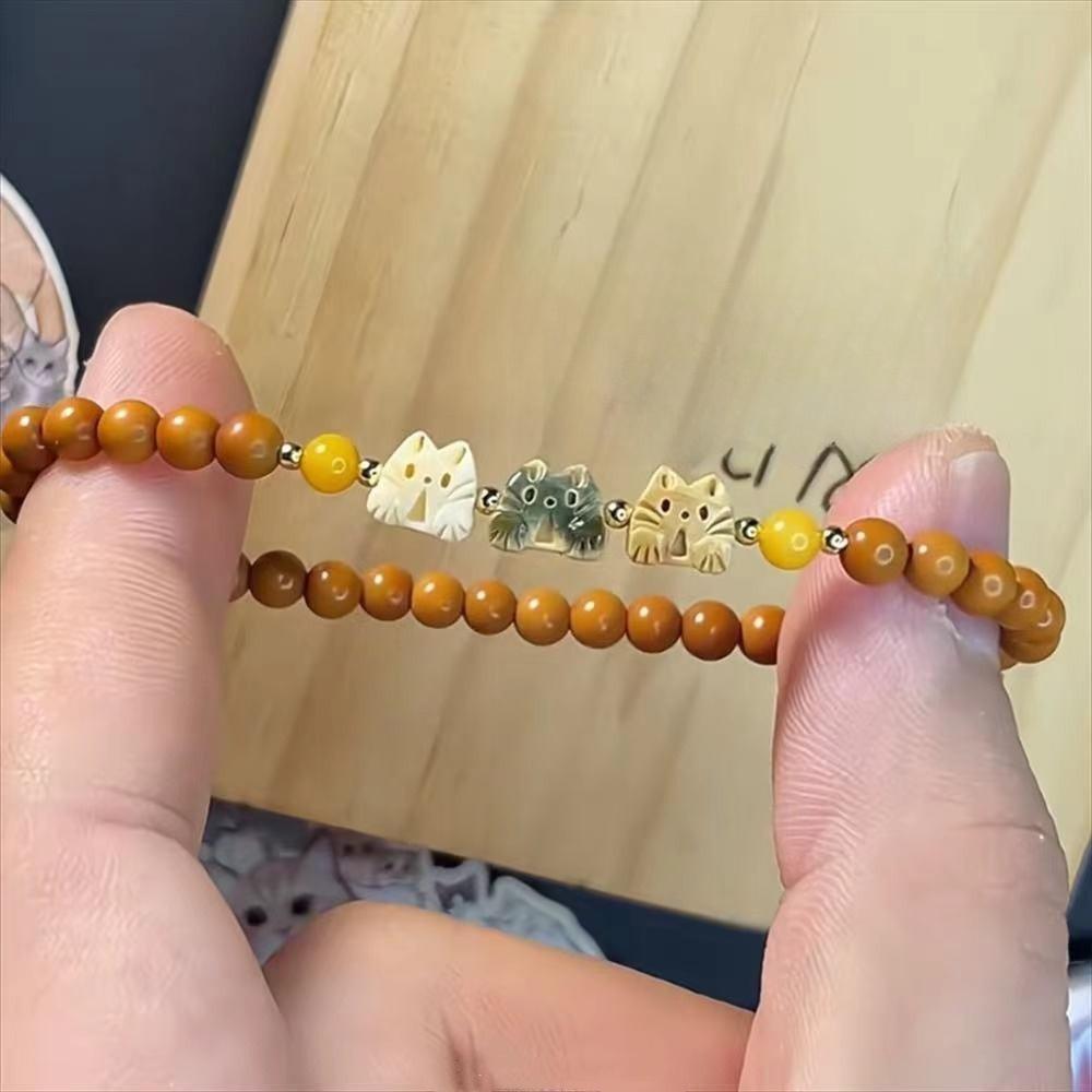 Three Cute Three-color Surprise Cat Bead Bracelets, New Chinese Zen Niche Chinese Style Chinese Jewelry