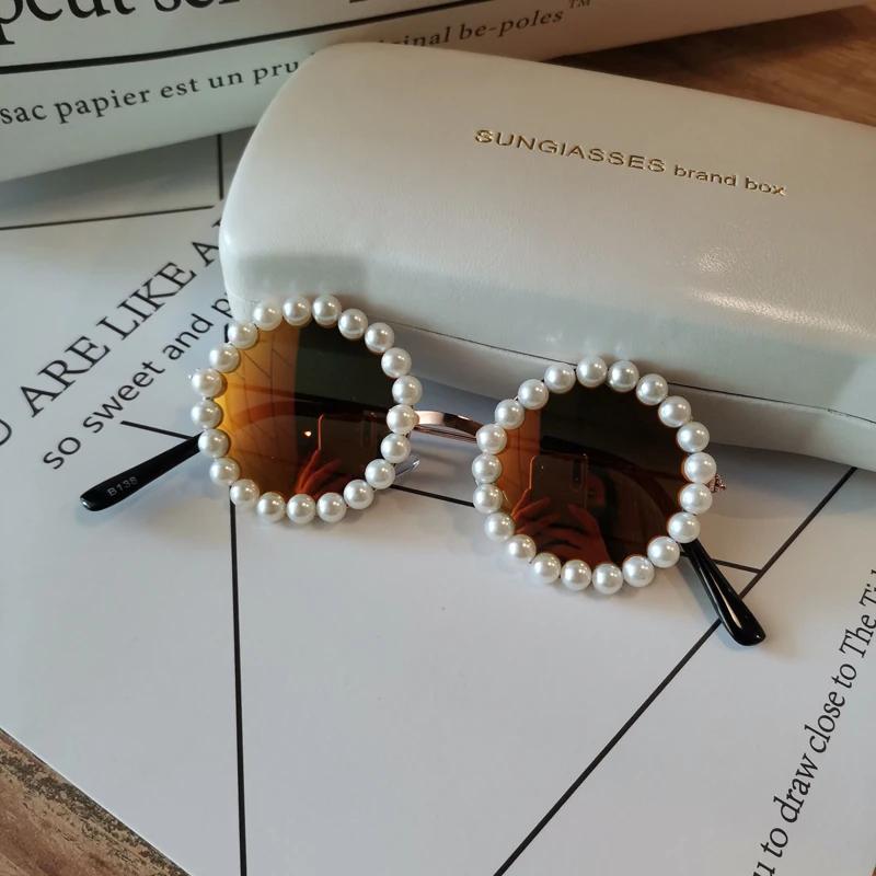 Retro Pearl Kids Sunglasses Girls Round Goggle Candy Color Lens Sun Glasses New Round Sunglasses for Boys Girls Child Okulary