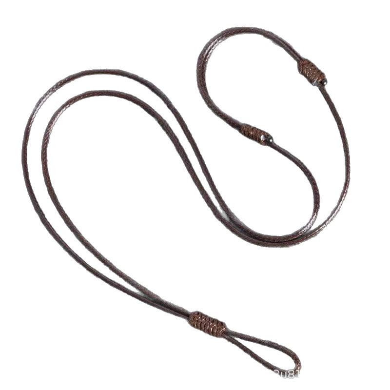 Adjustable Hand-woven Jade Pendant Necklace with Wax Leather Cord for Men and Women Brown 1.2mm