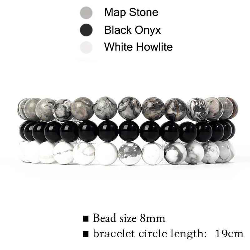 kirykle Natural Stone Bracelet Sets 3Pcs/set Obsidian Hematite Tiger Eye Beads Bracelets Men for Health Protection Soul Jewelry