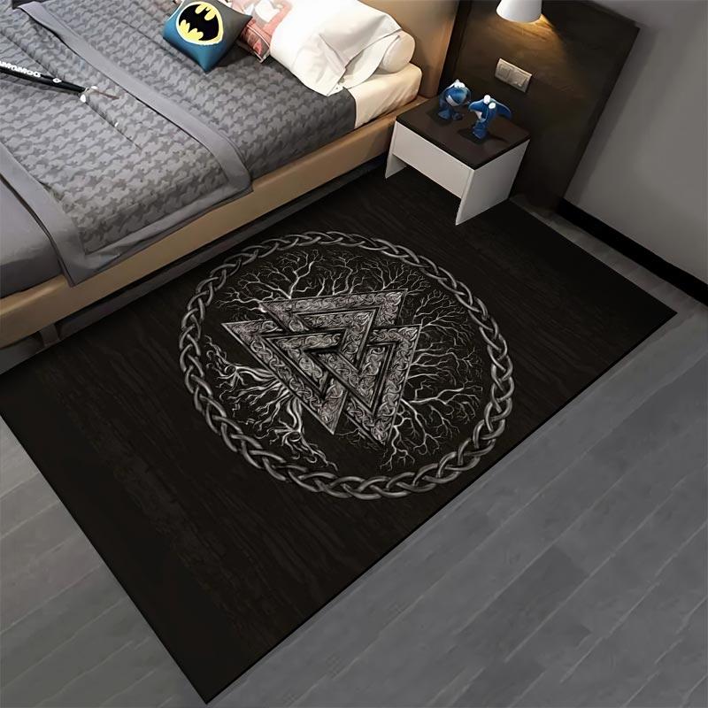 Viking Inspired Geometric Knot Design Black Carpet for Home Decor Suitable for use as an anti-slip for living room bedroom sofas