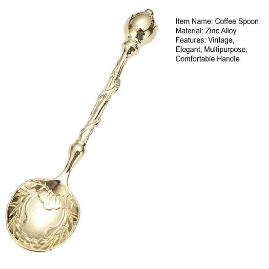 Yousheng Coffee Spoon 4.2 Inch Vintage Carved Coffee Spoon with Deep Bowl Head for Sugar Honey Jam Stirring Hot Coffee Tea Dessert Cake Ice Cream