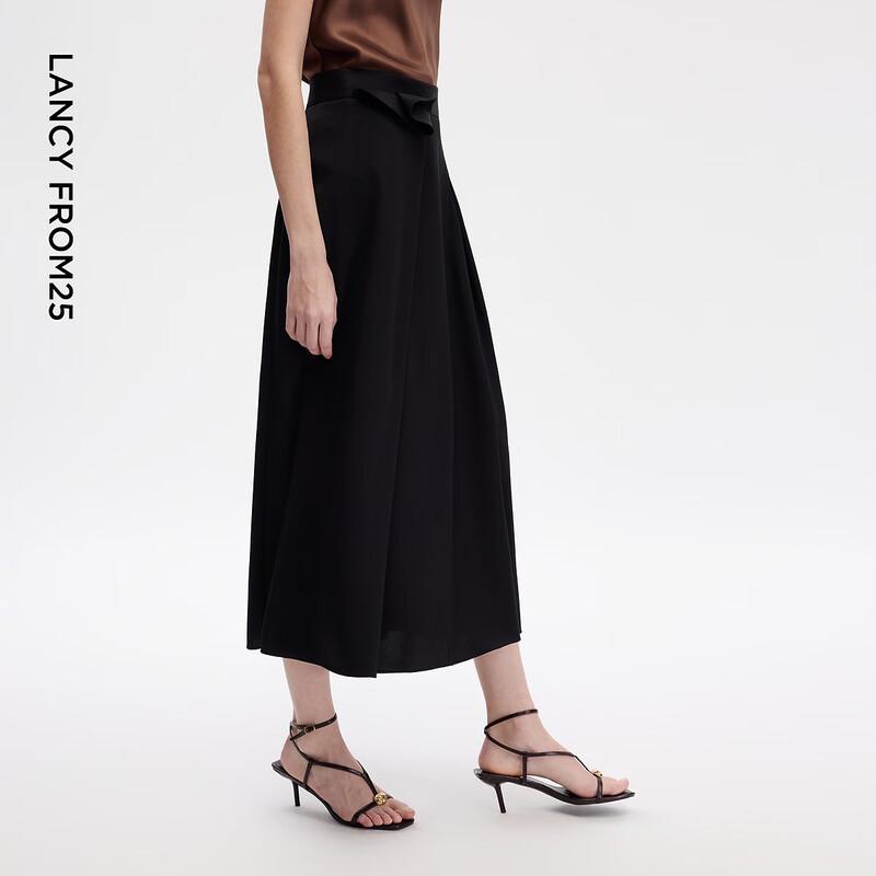 LANCY Elegant Commuter Black Midi Skirt