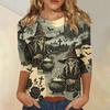 Women Casual Three Quarter Sleeve Halloween Skull Print Round Neck Top Lightweight Comfortable Fit Blouse for Everyday Wear
