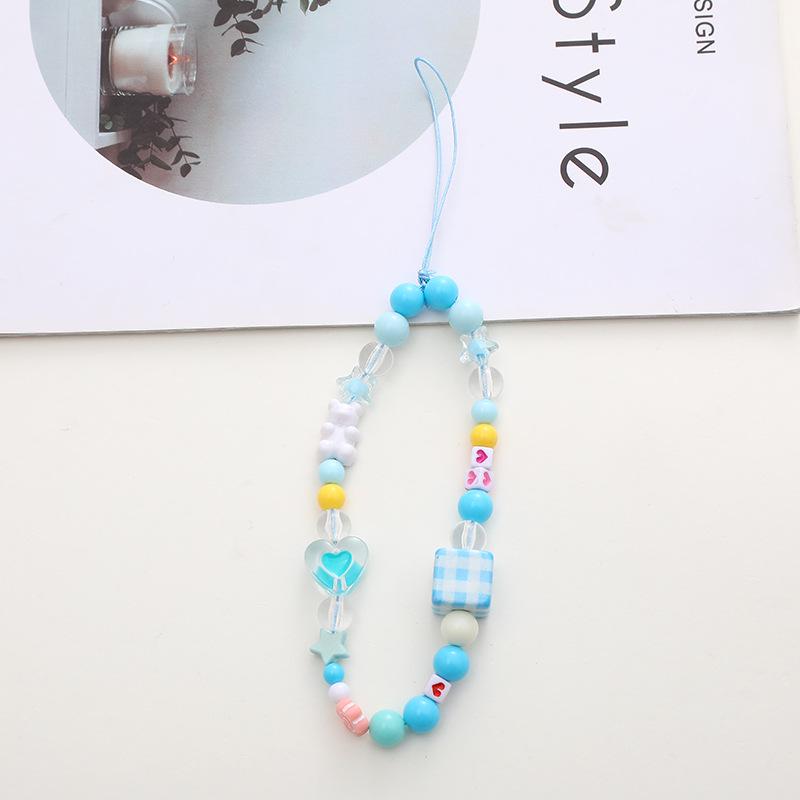 Colorful Bear Cartoon Phone Case Lanyard with Square Plaid Electroplating