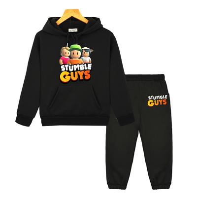 Stumble Guys Boy Girl Hooded Sets Autumn Fleece Sweatshirt Anime Hoodie 2pcs Pullover+pants Casual Jacket  Kids Boutique Clothes