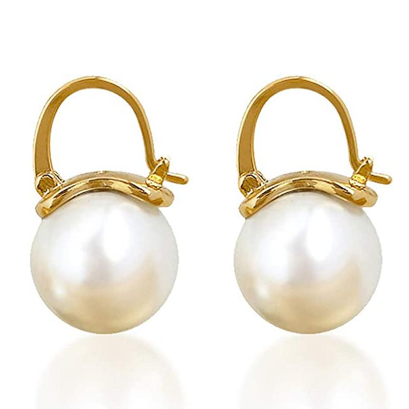 Large pearl pendant earrings, classic round pearl Huggie women's earrings, elegant wedding and daily jewelry gifts