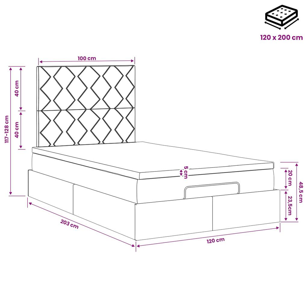 Ottoman Bed with Mattress and Headboard Blue 120 X 200 Cm Fabric
