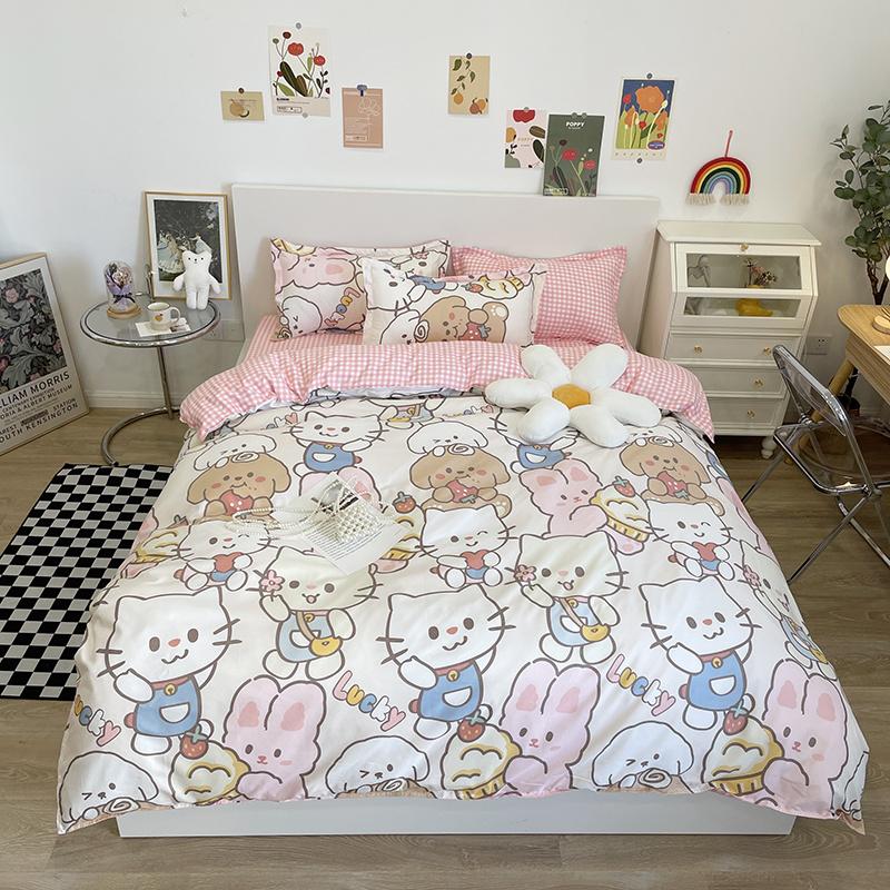 Kawaii Bumping Rabbit Cartoon Bedding Set Duvet Cover Sheet Pillow Cases Bed Linen Set