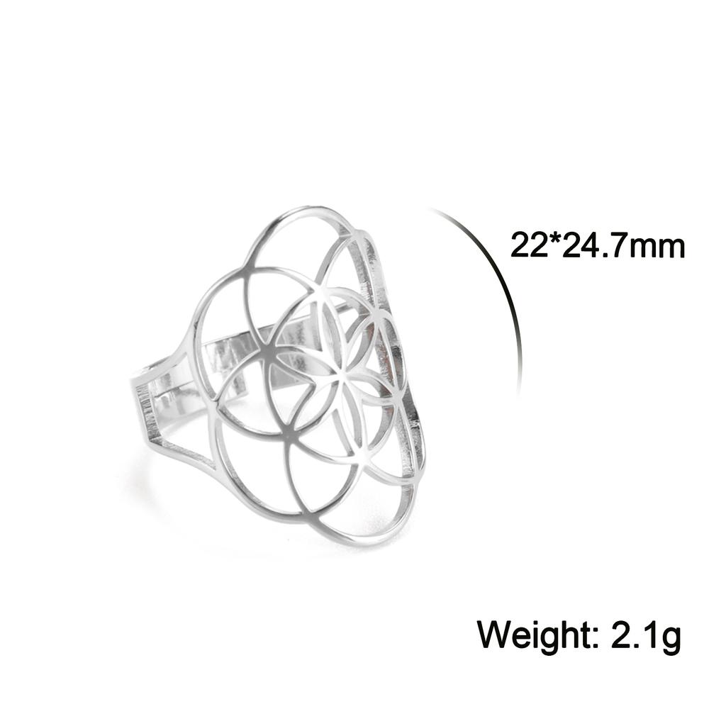 Unift Sacred Geometry Flower of Life Ring Adjustable Stainless Steel Ring Men Women Accessories Vintage Filigree Viking Jewelry