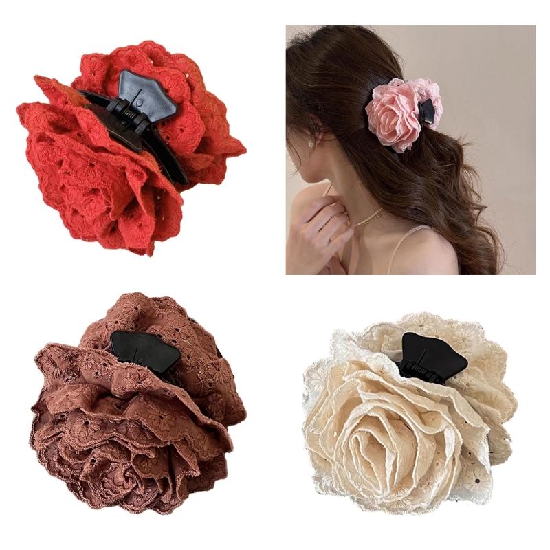 Simulation Rose Hair Claw Clip for Girl Hair Clamps Spring Hair Style Tool PonytailHolder Hair Jaw Clip Hair Ornaments