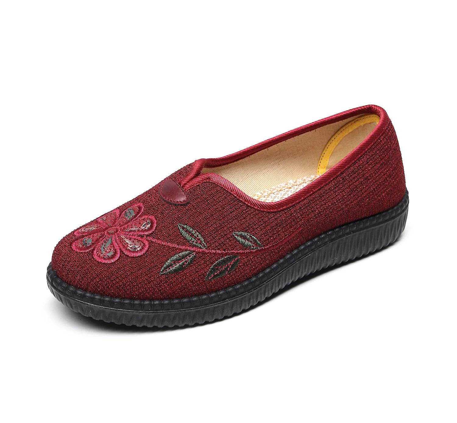 

Chinese Flower Embroidered Women Comfort Canvas Ballet Flats Girl Vintage Old Beijing Shoes for Ladies Woman Costume 35 вино красного
