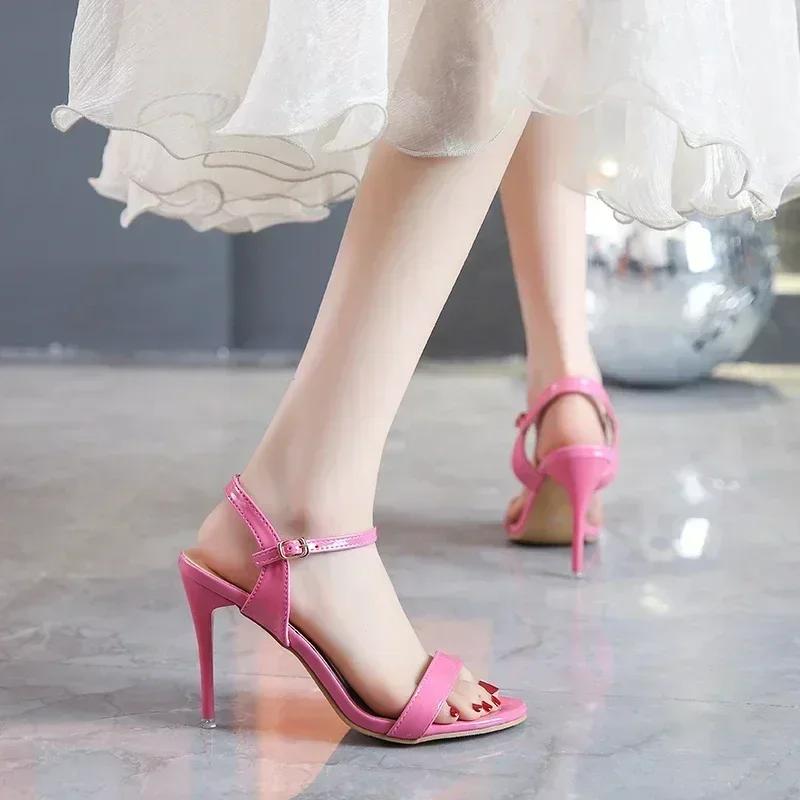 Fashion Large Size 45 Women's Sandals 2024 Summer High Heels Fashion Open Toe Sandals Buckle Party Shoes Sexy Thin Heels Wedding Shoes