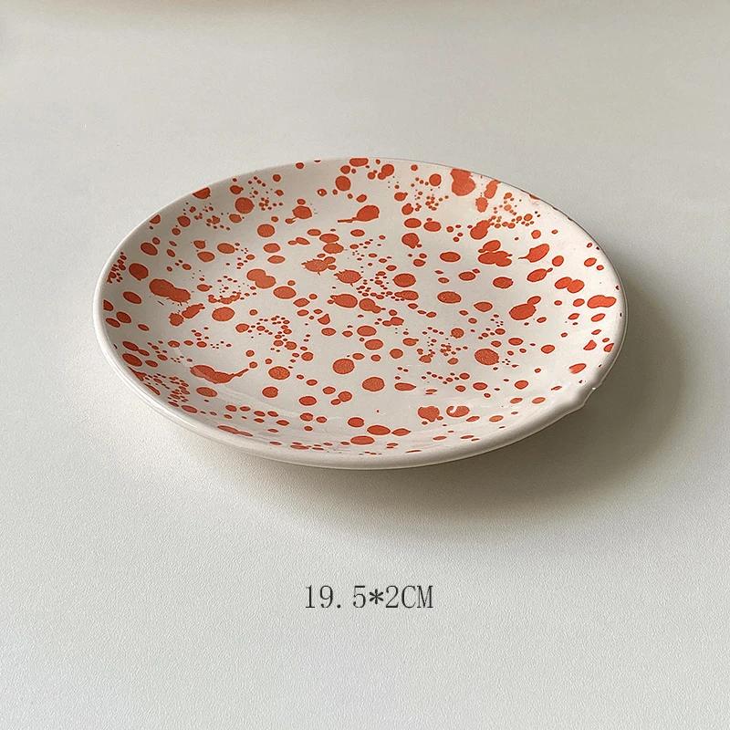 

Ceramic Ink Splash Plate Colourful Polka Dot Bread Disc Afternoon Tea Cake Dessert Dish Round Fruit Vegetable Salad Platter 19.5CM красный