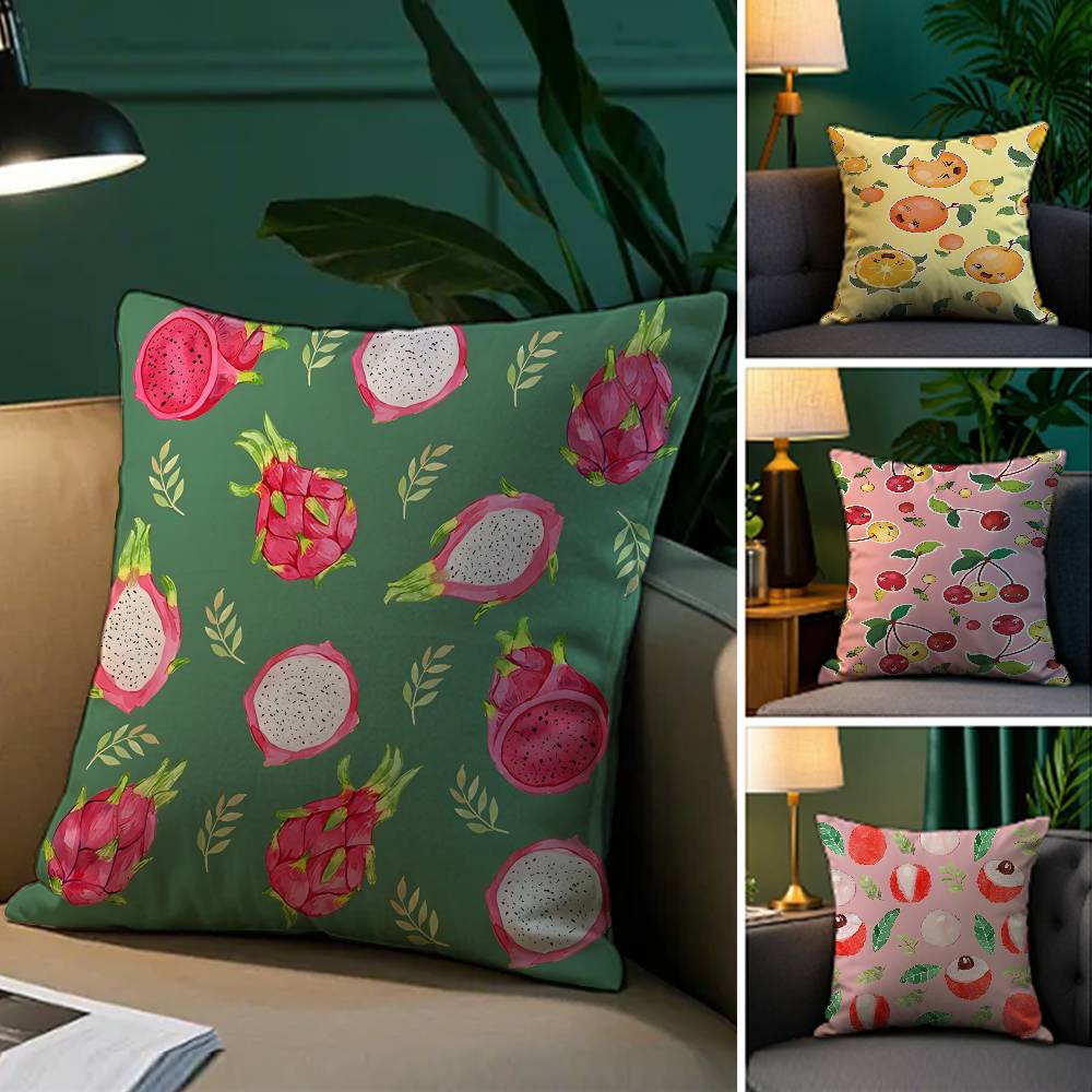 Fashionable Fruit Print Pattern Pillow Case Comfort Sofa Bed Silky Elegant Invisible Zipper Decorative Cushion Cover