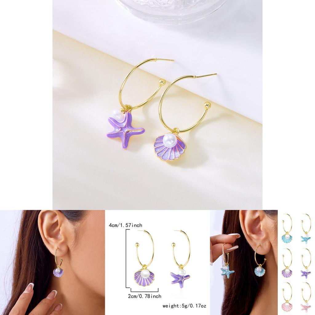 Fresh Style Shell Pearl Earrings For Women With Asymmetric Design And Electroplated Alloy