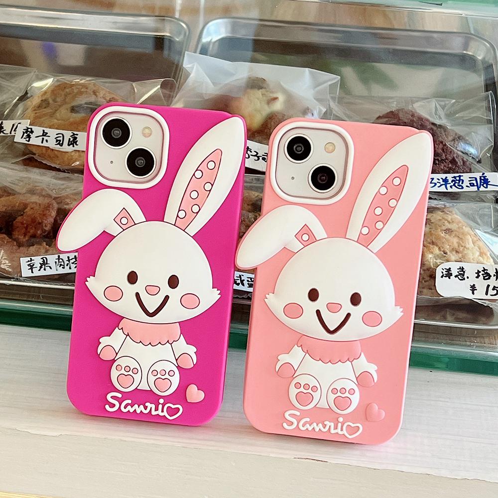 Cartoon Cute Rabbit Phone Case Compatible for iPhone 14 13 12 Pro Max 11 7 Plus Pink Stereoscopic Silicone Protective Cover