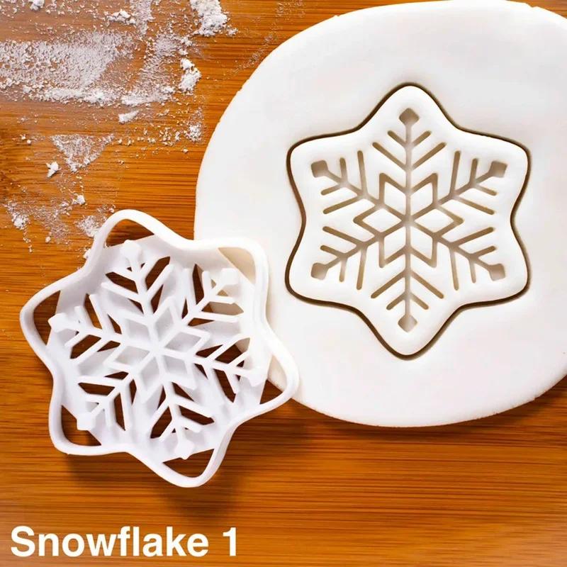 

2022 New Christmas Snowflake Cookie Cutters Plastic DIY 3D Cartoon Pressable Biscuit Stamp Chocolate Mold Cake Decorating Tools