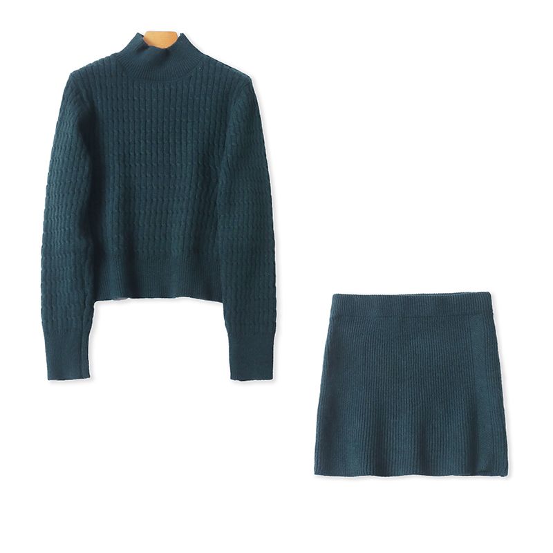 

Модный вязаный костюм Водолазка Свитер с длинным рукавом + Юбка-футляр Короткая Осень и Зима Новая женская одежда Теплый 32290 Dark green B- 11-34-1 M