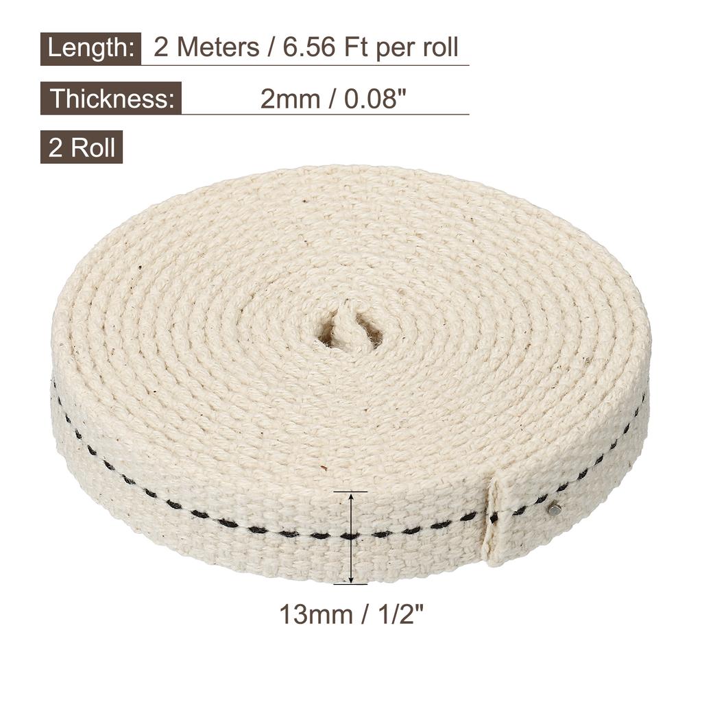 2 Roll Oil Lamp Wick Cotton Lanterns Wick with Black Stitch for Kerosene Burner Lighting  13/15/20/22/25mm Flat 6.5/10 Foot