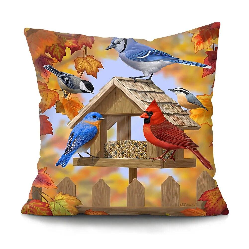 Bedroom Living Room Cushion Cover Oil Painting Bird Cushion Cover Chinese Style Car Sofa Home Decor Pillowcase