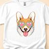 Corgi Heart Sunglasses T-Shirt | Playful Dog Face Tee