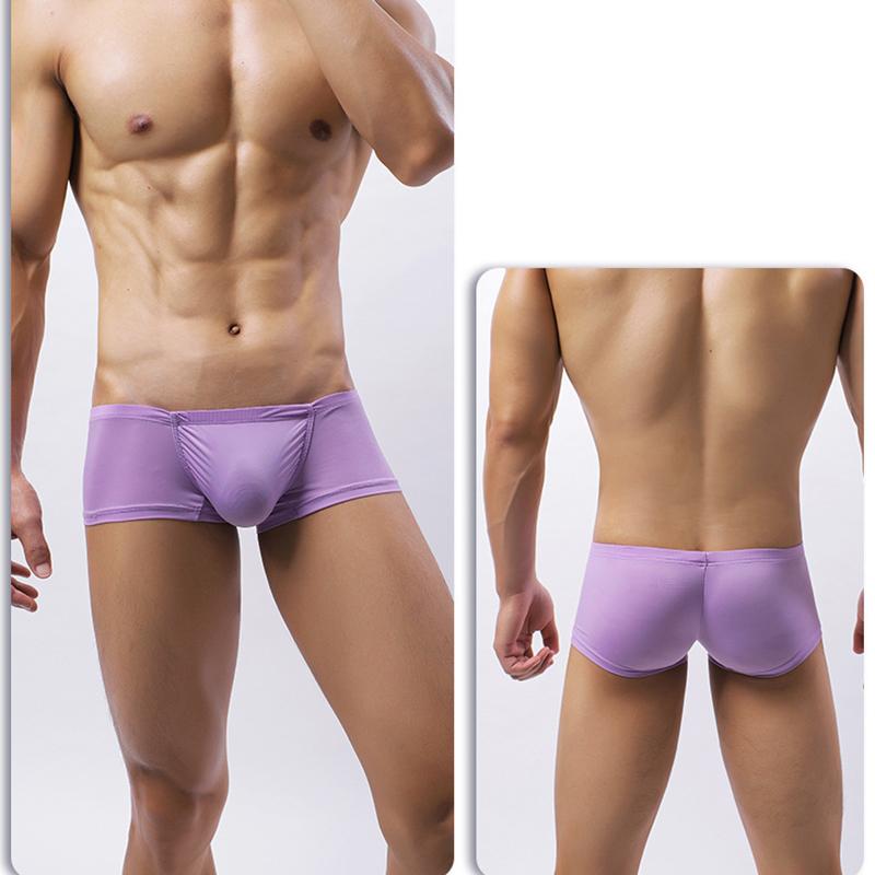 Herren Niedrig sitzende Eis Seide Boxershorts Sexy Einfarbige Dünne Unterhose Bequem Unsichtbar Enganliegende Unterwäsche