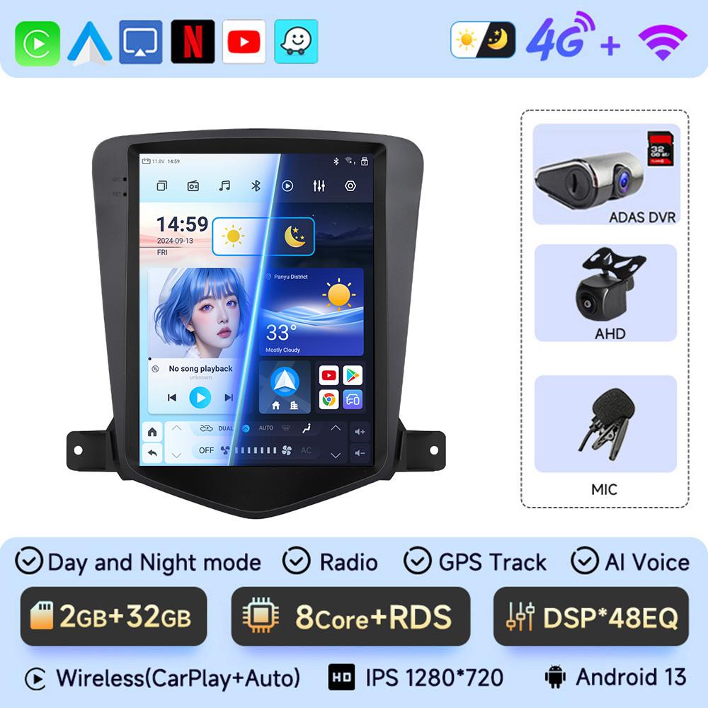 JIUYIN 9.7" Android 13 Car Radio for Chevrolet Cruze J300 2008-2012 Multimedia Player GPS 2din Carplay Auto Stereo DVD Head Unit