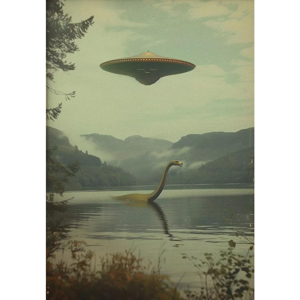Surreal Cosmos Space UFO Sci Fi Poster Vintage Astronaut Alien Desert Canvas Painting Trendy Wall Art for Living Room Home Decor