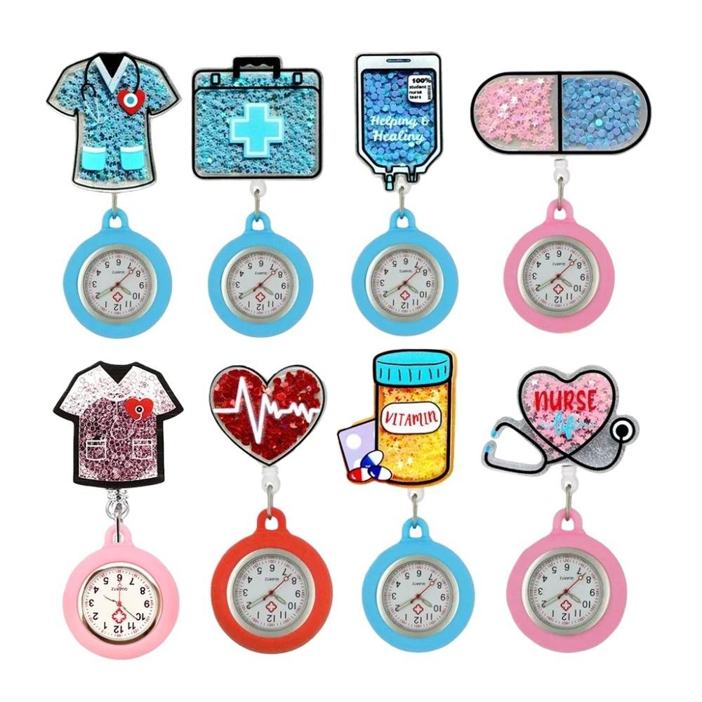New PVC Retractable Watch Brooch Cute Appearance Lovely Cartoon Nurse Watch Colourful Doctor Pocket Watch Nurse Gifts