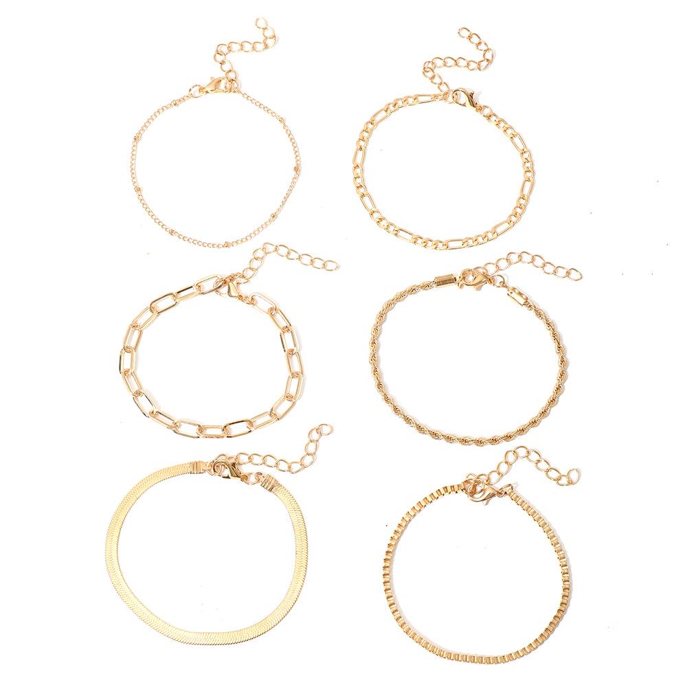 Bohemian Minimalist Women's Metal Chain Bracelet Set - 6 Multi-layer Hand Jewelry