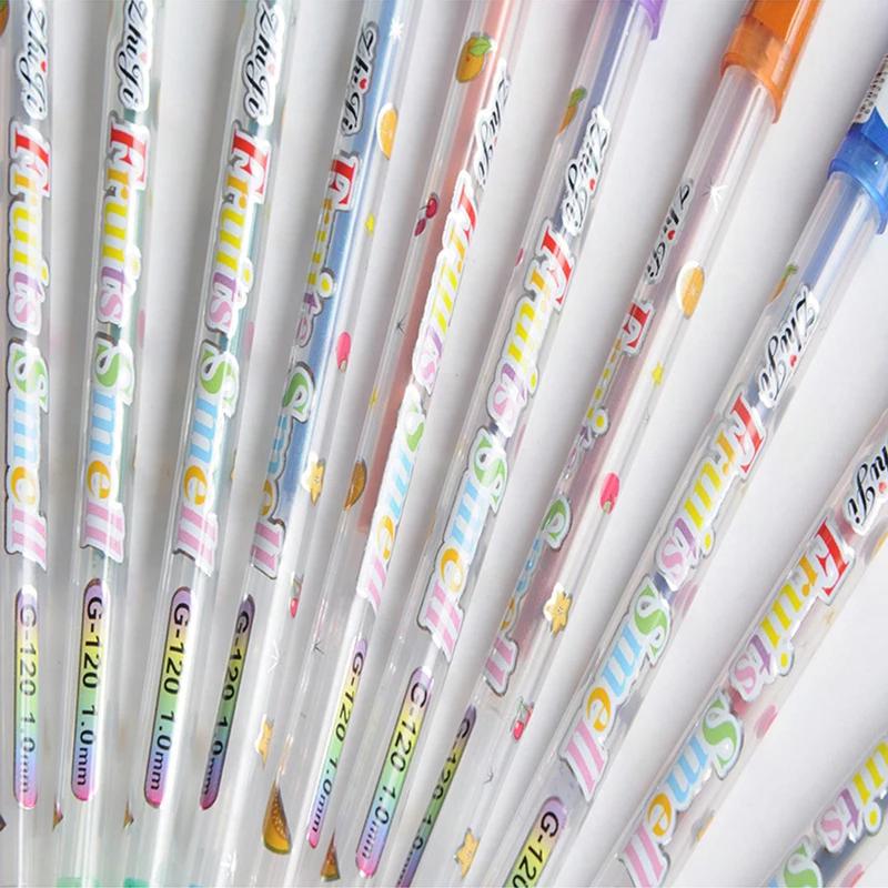 12Pcs/set Scented Glitter Colors Gel Pens Highlighter for School Office Adult Coloring Book Journals Drawing Art Markers Charming
