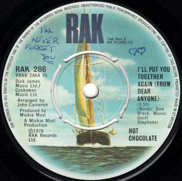 

7inch Record HOT CHOCOLATE Ill Put You Together Again From D RAK286 RAK 1978 UK SoulFunk Used