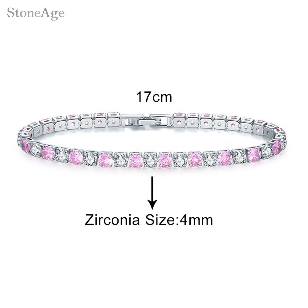 Pink Crystal Tennis Bracelets for Women Female Trend Romantic Shiny Zirconia Adjustable Folding Buckle Chain on Hand Jewelry
